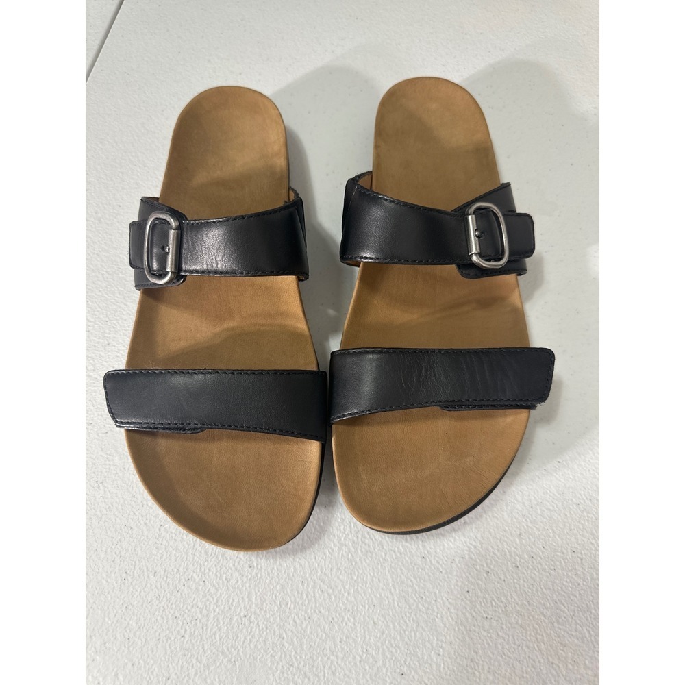 Dansko Black Leather Double Strap Buckle Cork Footbed Slides Sandals Women 40